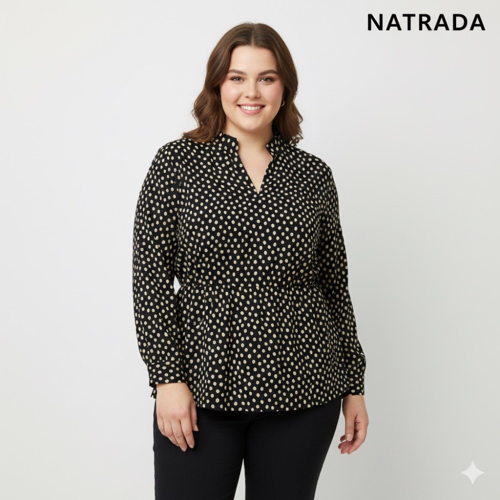T-P023 : เสื้อแฟชั่นคอจีน แขนยาว ลายกราฟฟิค Fashionable Chinese collar shirt with long sleeves and graphic print