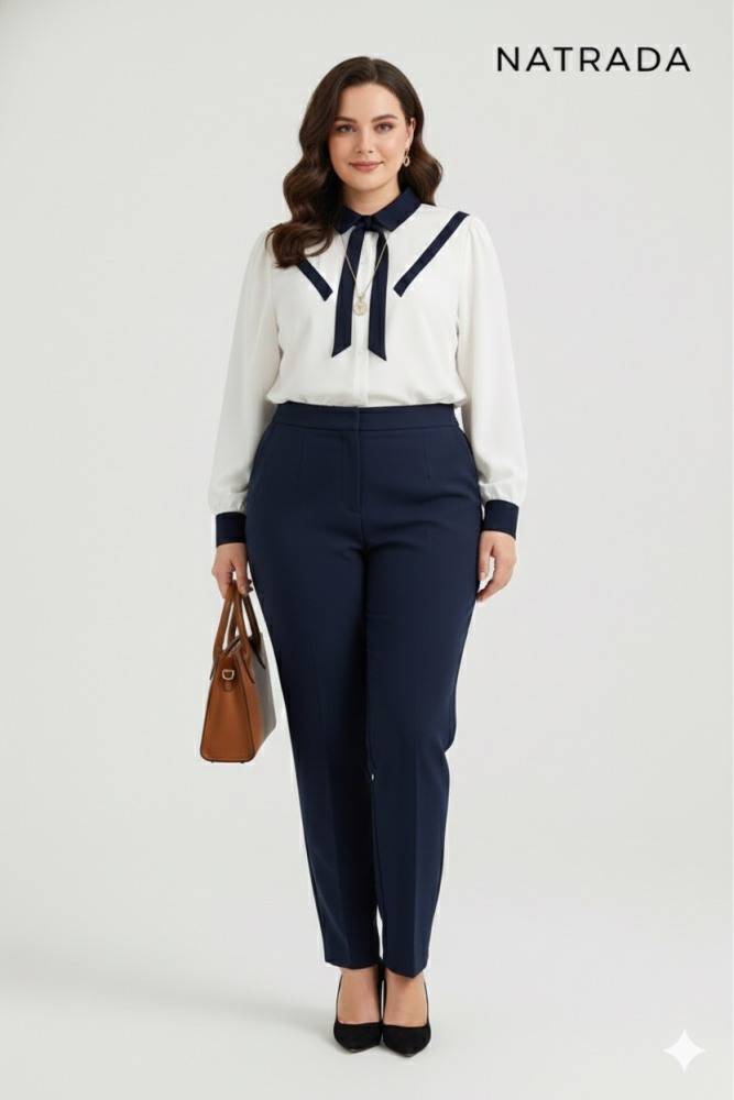 T-P026 : เสียงเสื้อเชิ้ตแฟชั่นแขนยาวสีขาว ผูกโบว์สีดำ White long-sleeved fashion shirt with a black bow tie
