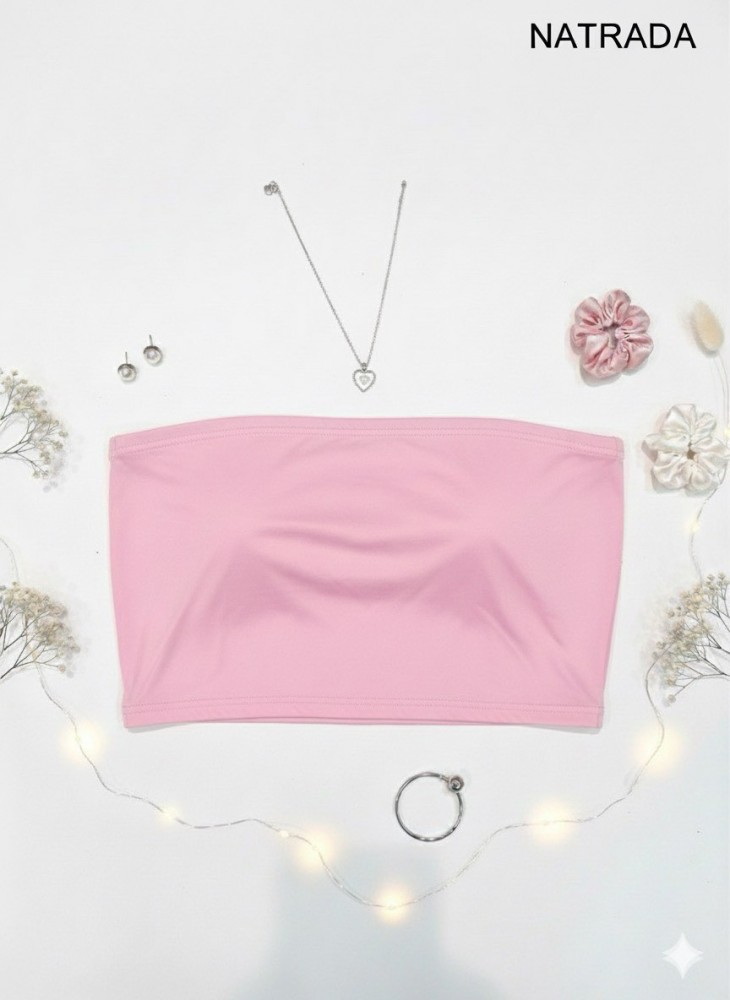 C001 : ครอปเกาะอก สีชมพู ผ้าคอตตอนนุ่ม (พร้อมส่งภายใน 24 ชม.) Pink strapless crop top, soft cotton fabric (ready to ship within 24 hours)