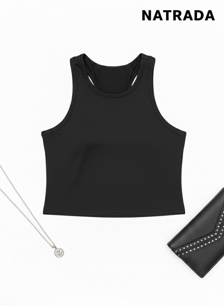 C009 :ครอปกล้าม สีดำ (พร้อมส่งภายใน 24 ชม.)  Black Muscle Crop Top (Ships within 24 hours)