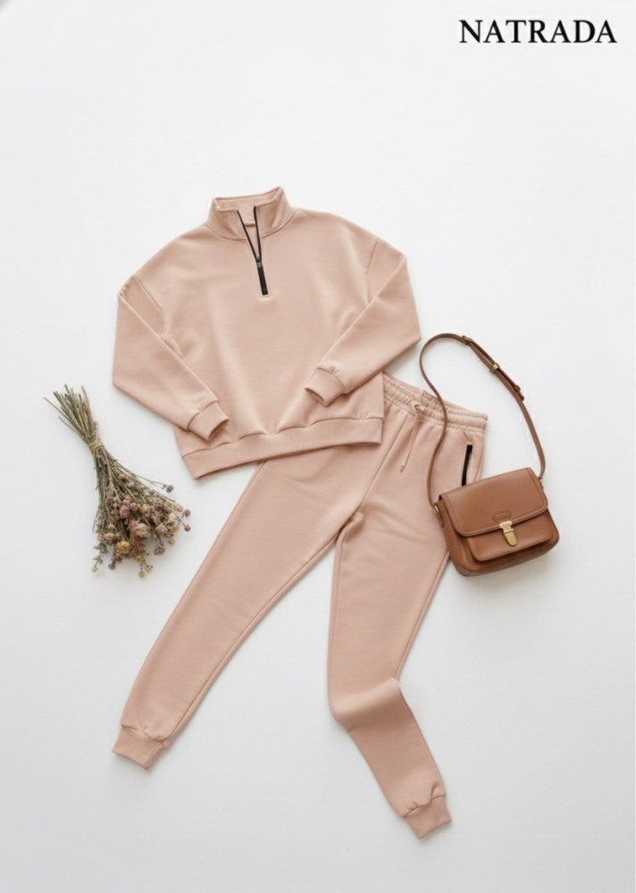 S02 : ชุดเซท Natrada เสื้อแขนยาวมีซิปและกางเกง สีชมพู Natrada set with long-sleeve zip-up top and pants, pink (ready to ship within 24 hours)