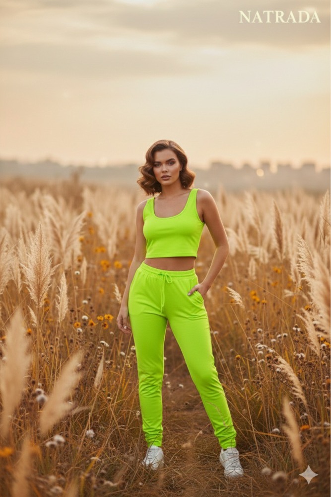 S04 : ชุดเซท Natrada เสื้อครอปกล้ามและกางเกง สีเขียวนีออน Natrada set: neon green crop top and pants (ready to ship within 24 hours)