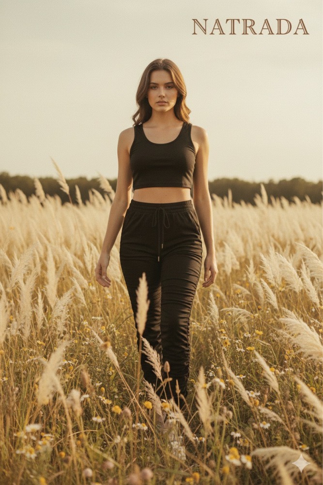 S01 : ชุดเซท Natrada เสื้อครอปกล้ามและกางเกง สีดำ Natrada set: black crop tank top and pants  (ready to ship within 24 hours)