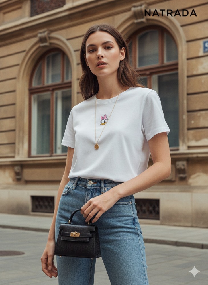 C018  ครอปแขนสั้น สีขาว ลายสกรีนการ์ตูน(พร้อมส่งภายใน 24 ชม.) White short-sleeved crop top with cartoon print (Ready to ship within 24 hours)