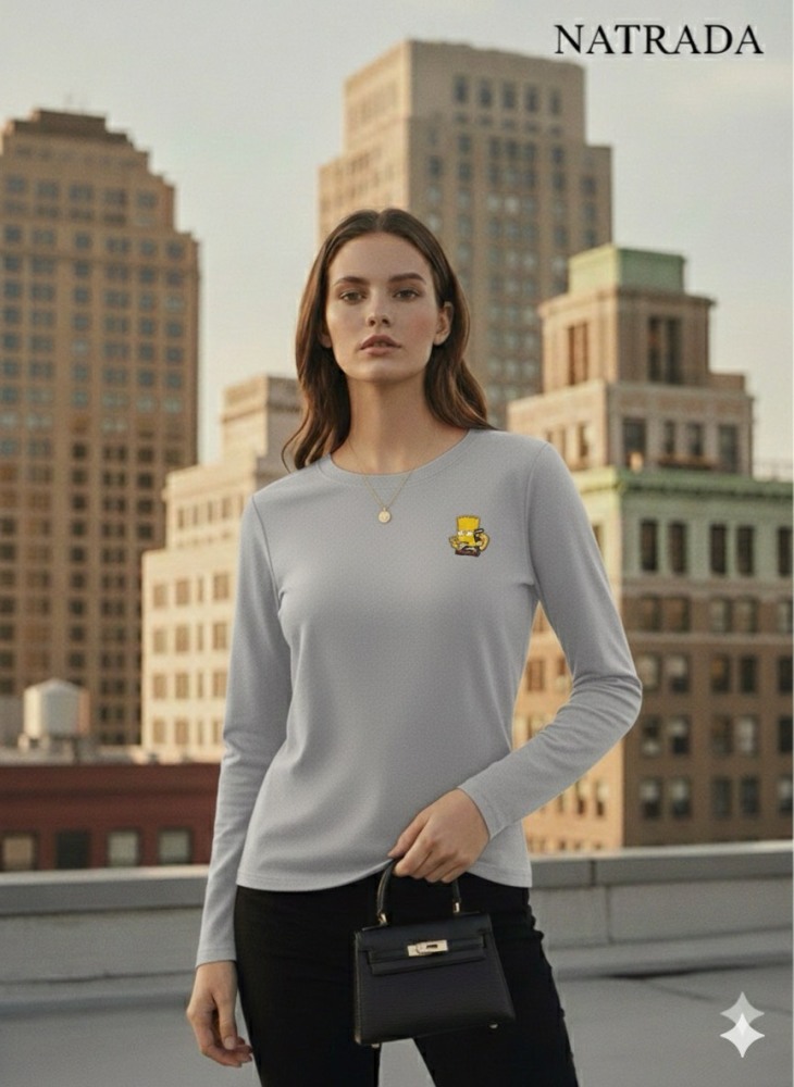 C026 ครอปแขนยาว สีเทา ลายสกรีนการ์ตูน (พร้อมส่งภายใน 24 ชม.) Long-sleeved crop top in gray with cartoon print (Ready to ship within 24 hours)