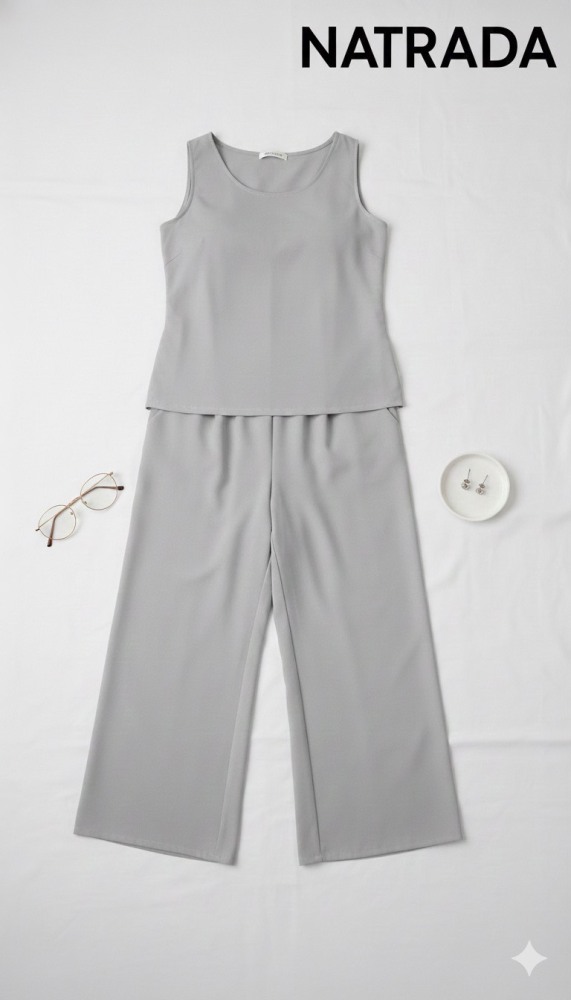 A18 เซตชุดนอน สีเทา เสื้อครอปกล้าม กับกางเกงขายาว (พร้อมส่งภายใน 24 ชม.) Gray pajama set: crop top and long pants (Ready to ship within 24 hours)