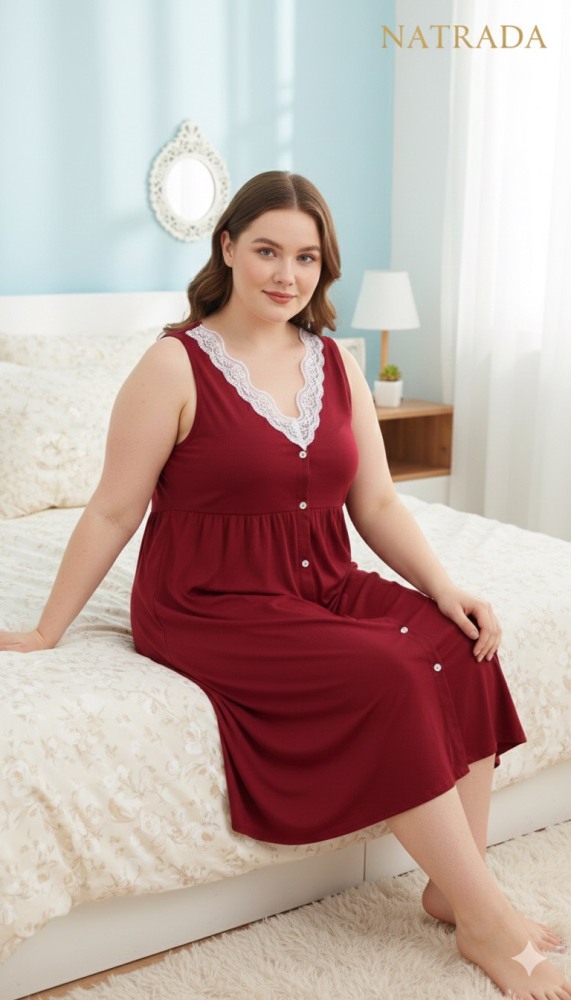 A22 เดรสชุดนอนยาว สีแดง (พร้อมส่งภายใน 24 ชม.) Red long nightdress (Ready to ship within 24 hours)