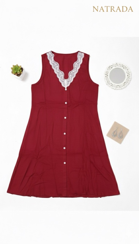 A22 เดรสชุดนอนยาว สีแดง (พร้อมส่งภายใน 24 ชม.) Red long nightdress (Ready to ship within 24 hours)