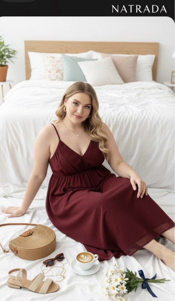 A25 เดรสชุดนอนยาว สายเดี่ยว สีแดง (พร้อมส่งภายใน 24 ชม.) Red spaghetti strap long nightdress (Ready to ship within 24 hours)