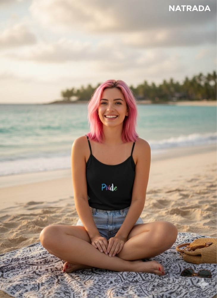 C030 : ครอปสายเดี่ยว สีดำ ลายสกรีนฟ้อนต์  (พร้อมส่งภายใน 24 ชม.) Black strappy crop top with printed font design (ready to ship within 24 hours)
