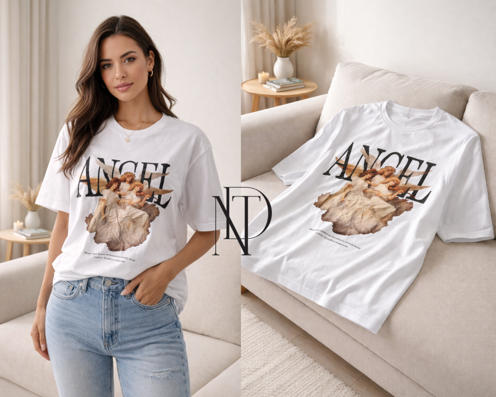 TS01 : เสื้อยืดโอเวอร์ไซซ์ลาย ANGEL (พร้อมส่งภายใน 24 ชม.) Oversized ANGEL Graphic T-Shirt (Ready to ship within 24 hours)
