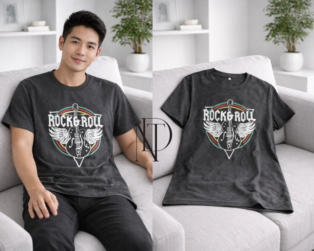 ST010 : เสื้อยืดลาย Rock & Roll สไตล์วินเทจ (พร้อมส่งภายใน 24 ชม.) Vintage Rock & Roll Graphic T-Shirt (Ready to ship within 24 hours)
