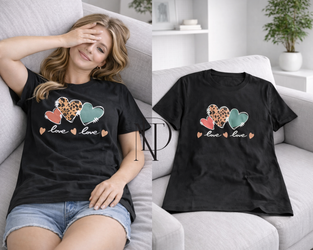 TS012 : เสื้อยืดลายหัวใจ Love Love (พร้อมส่งภายใน 24 ชม.) “Love Love” Heart Graphic T-Shirt (Ready to ship within 24 hours)