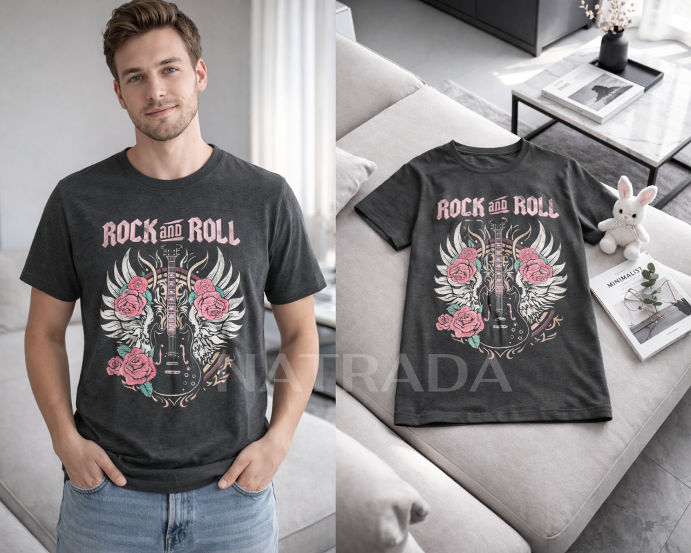 TS018 : เสื้อยืดสกรีนลาย Rock and Roll วินเทจ (พร้อมส่งภายใน 24 ชม.) Vintage Rock and Roll Printed T-Shirt (Ready to Ship Within 24 Hours)