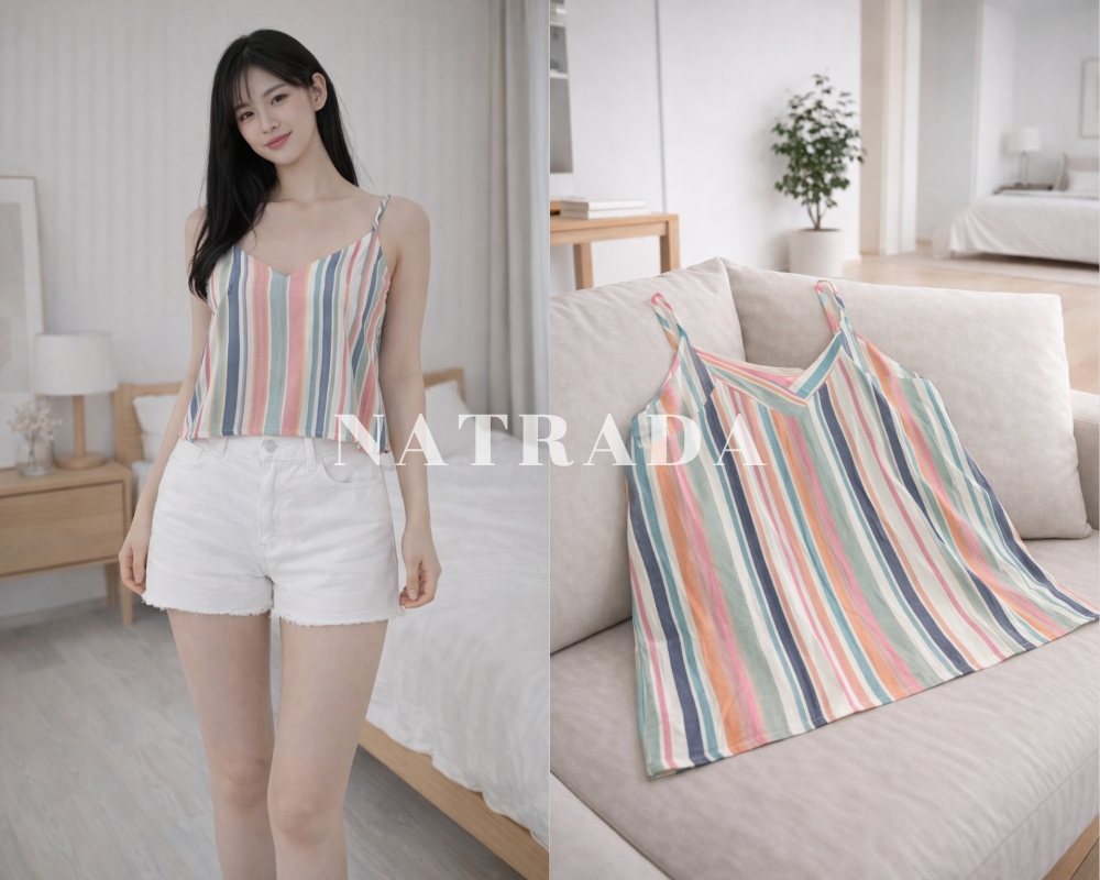 S01 : เสื้อแฟชั่นสายเดี่ยว ผ้าฝ้ายหลากสี (พร้อมส่งภายใน 24 ชม.) Fashion spaghetti strap top, multi-colored cotton (ready to ship within 24 hrs.)