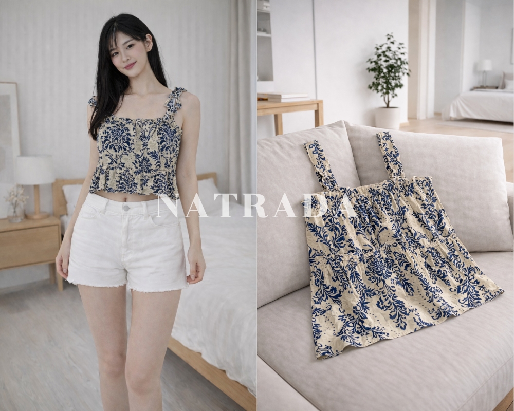 F01 : เสื้อแฟชั่นสายเดี่ยว ลายโบฮีเมียน (พร้อมส่งภายใน 24 ชม.) Fashion spaghetti strap top with Bohemian pattern (ready to ship within 24 hrs.)