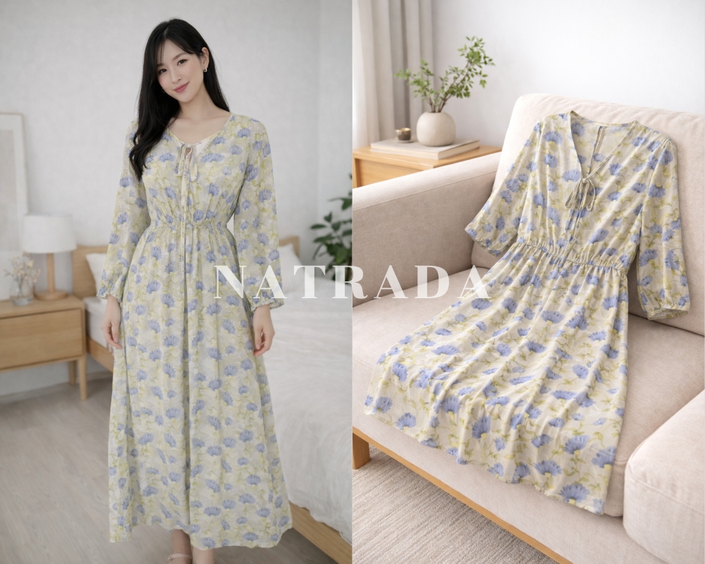 D11 :  เดรสายดอกโทนสีเขียวสดใส (พร้อมส่งภายใน 24 ชม.) Bright green floral tone dress (ready to ship within 24 hours)