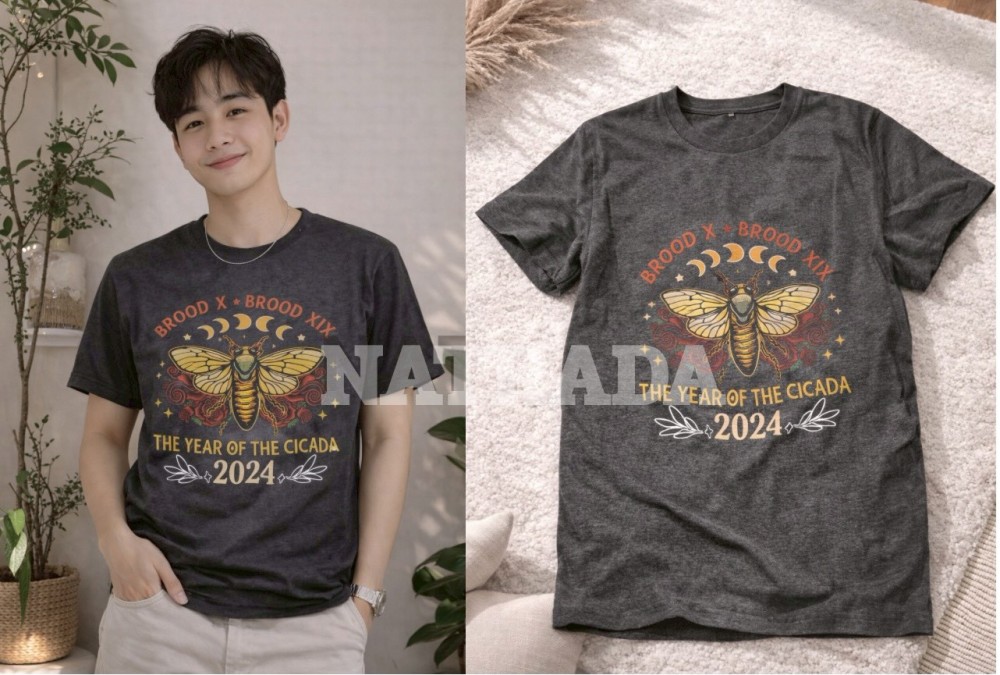 TS035 : สื้อยืดลายจักจั่น สไตล์วินเทจ The Year of the Cicada 2024 (พร้อมส่งภายใน 24 ชม.) Vintage style cicada print T-shirt (ships within 24 hours)