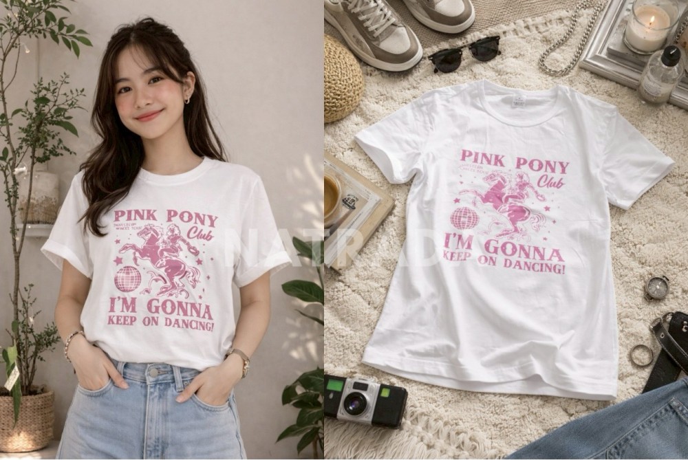 TS038 : เสื้อยืดลายม้าชมพู Pink Pony Club สไตล์วินเทจ (พร้อมส่งภายใน 24 ชม.) Vintage style Pink Pony Club t-shirt (ships within 24 hours)