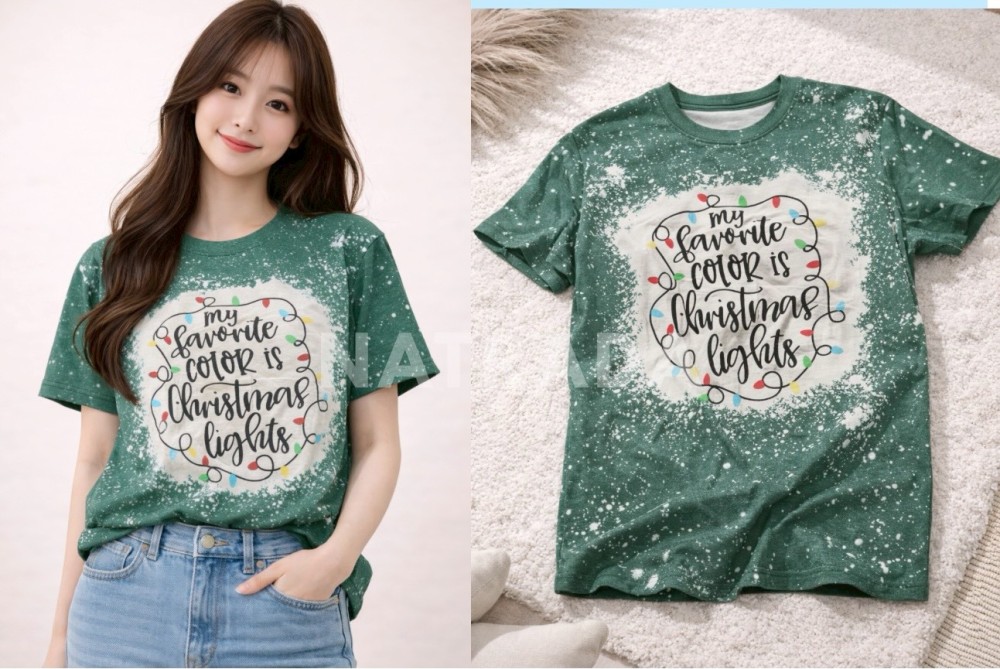 TS025 :เสื้อยืดลายไฟคริสต์มาส (พร้อมส่งภายใน 24 ชม.) Christmas lights design T-shirt (ships within 24 hours)