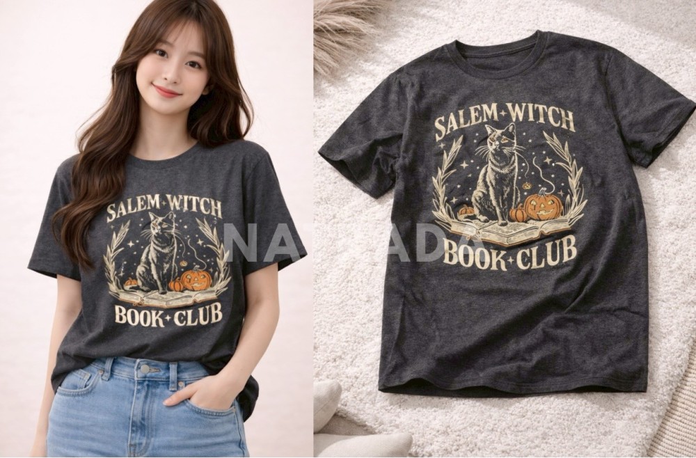 TS027 : เสื้อยืดลาย Salem Witch Book Club สไตล์วินเทจ  (พร้อมส่งภายใน 24 ชม.) Vintage style Salem Witch Book Club t-shirt (ships within 24 hours)