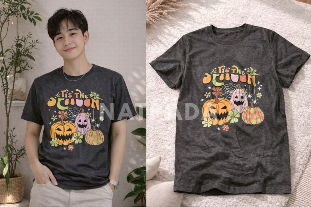 TS029 : เสื้อยืดฮาโลวีน ฟักทองผีน่ารัก สไตล์วินเทจ (พร้อมส่งภายใน 24 ชม.) Halloween T-shirt, cute ghost pumpkin design, vintage style (ships within 24 hours)