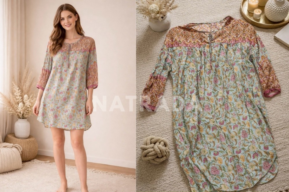 D019 : เดรสลายวินเทจแขนสามส่วน ทรงปล่อย (พร้อมส่งภายใน 24 ชม.) Vintage Floral Tunic Dress (ready to ship within 24 hrs.)