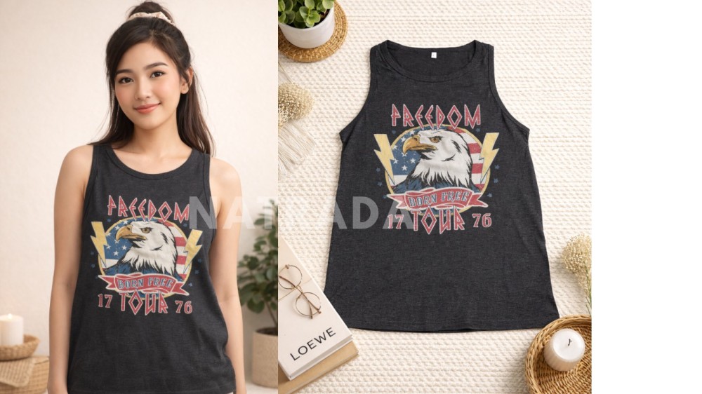 TS048 : เสื้อยืดกล้ามสกรีนลายเหยี่ยว สไตล์วินเทจ (พร้อมส่งภายใน 24 ชม.) Sleeveless T-shirt printed with a hawk design, vintage style (ready to ship within 24 hours)