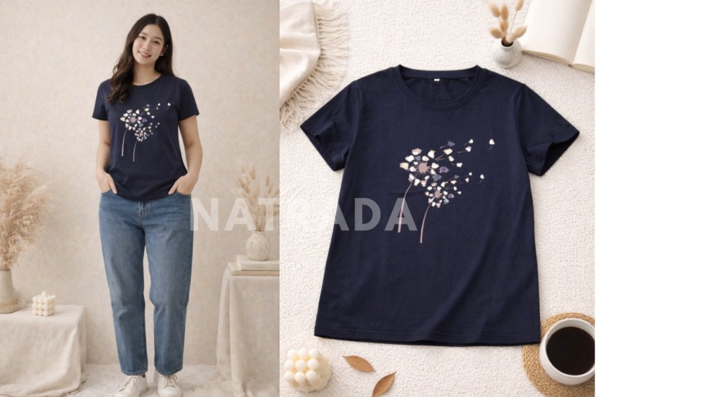 TS050 : เสื้อยืดสกรีนลายกราฟฟิกดอกหญ้าการ์ตูน (พร้อมส่งภายใน 24 ชม.) Cartoon Wildflower Graphic Print T-Shirt (Ready to Ship Within 24 Hours)