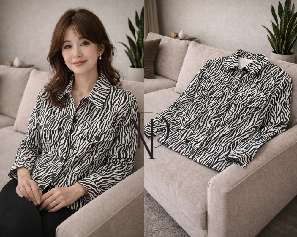 F09 : เสื้อเชิ้ตแขนยาวลายซีบร้า (พร้อมส่งภายใน 24 ชม.) Zebra Print Shirt (ready to ship within 24 hrs.)