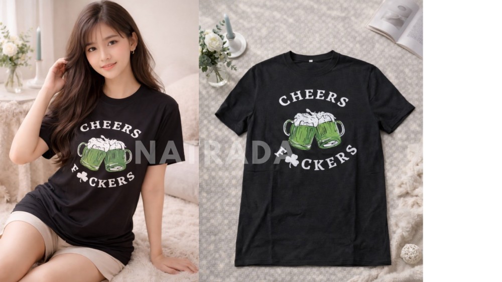 TS051 : เสื้อยืดสกรีนลายเบียร์ CHEERS (พร้อมส่งภายใน 24 ชม.) CHEERS beer print T-shirt (ready to ship within 24 hours)