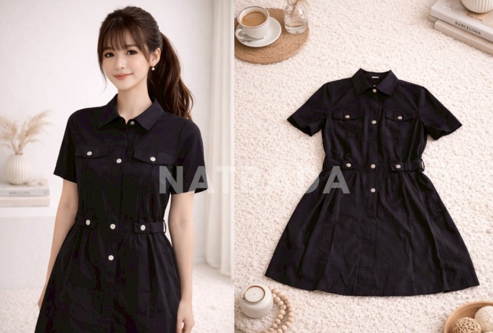 D031 : เดรสสั้นคอปก กึ่งทางการ  (พร้อมส่งภายใน 24 ชม.) Short dress with a collar, semi-formal (ready to ship within 24 hours)