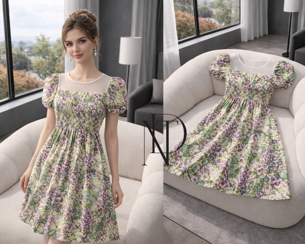 D046 : เดรสดอกไม้สวนหวาน (พร้อมส่งภายใน 24 ชม.) Sweet garden floral dress (ready to ship within 24 hours)