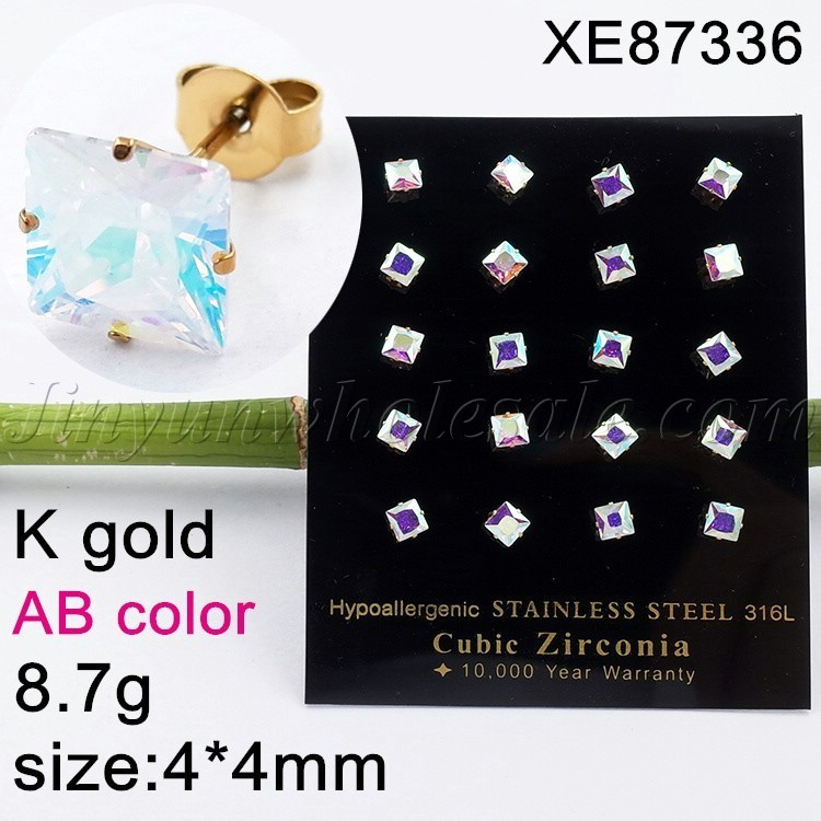 Stainless Steel Jewelry AB Color Square Golden Earrings