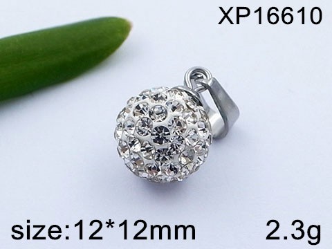 Stainless Steel Jewelry White Clay Sticky Rhinestone Silvery Pendant