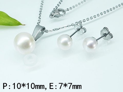 Stainless Steel Jewelry Pearl Silvery SET