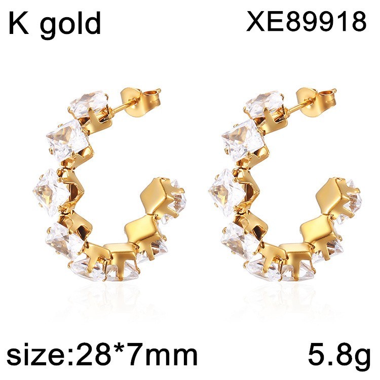 Stainless Steel Jewelry New Trendy Golden White CZ Earring