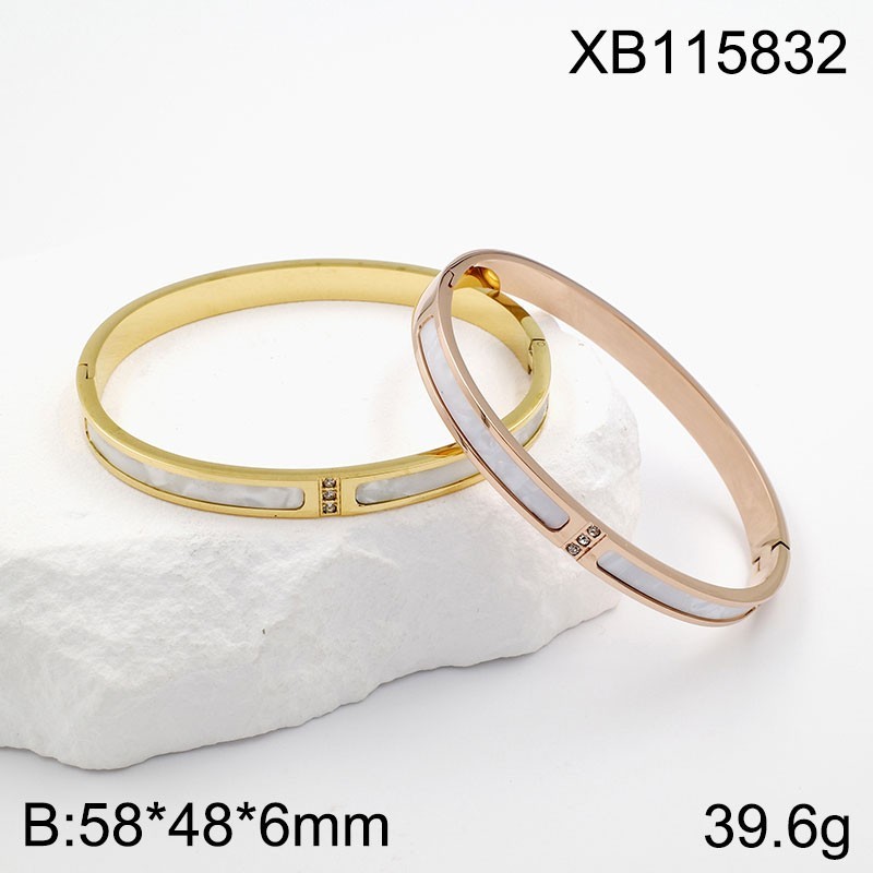 Stainless Steel Jewelry New Trendy Shell Sticky Stone Rose gold Bangle