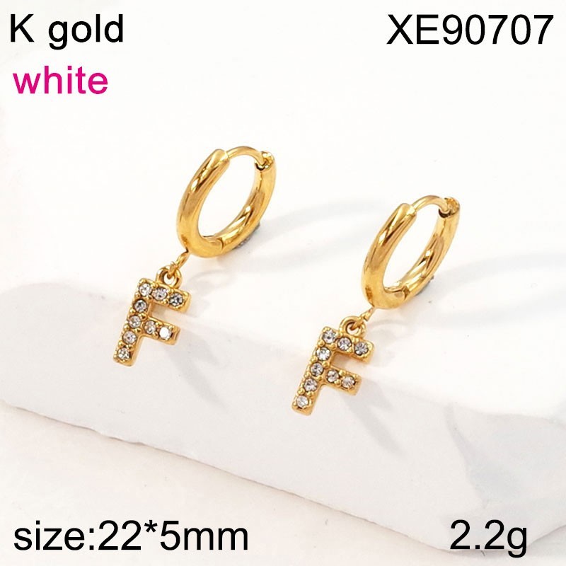 Stainless Steel Jewelry New Trendy Sticky Stone Letter F Golden Hoop Earring