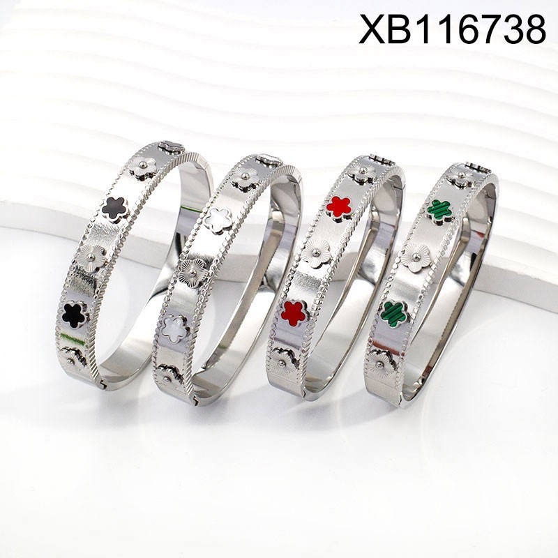 Stainless Steel Jewelry New Trendy White Plum Blossom Silvery Bangle