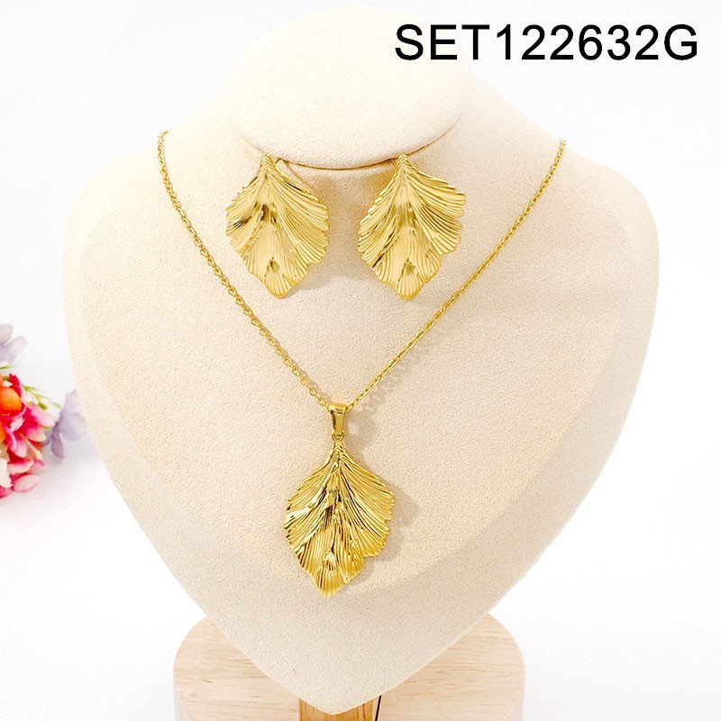 Stainless Steel Jewelry New Trendy Leaf Golden SET