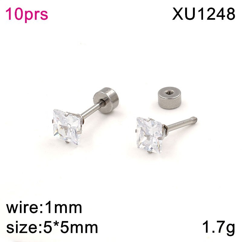 Stainless Steel Jewelry Square Zircon  Earrings