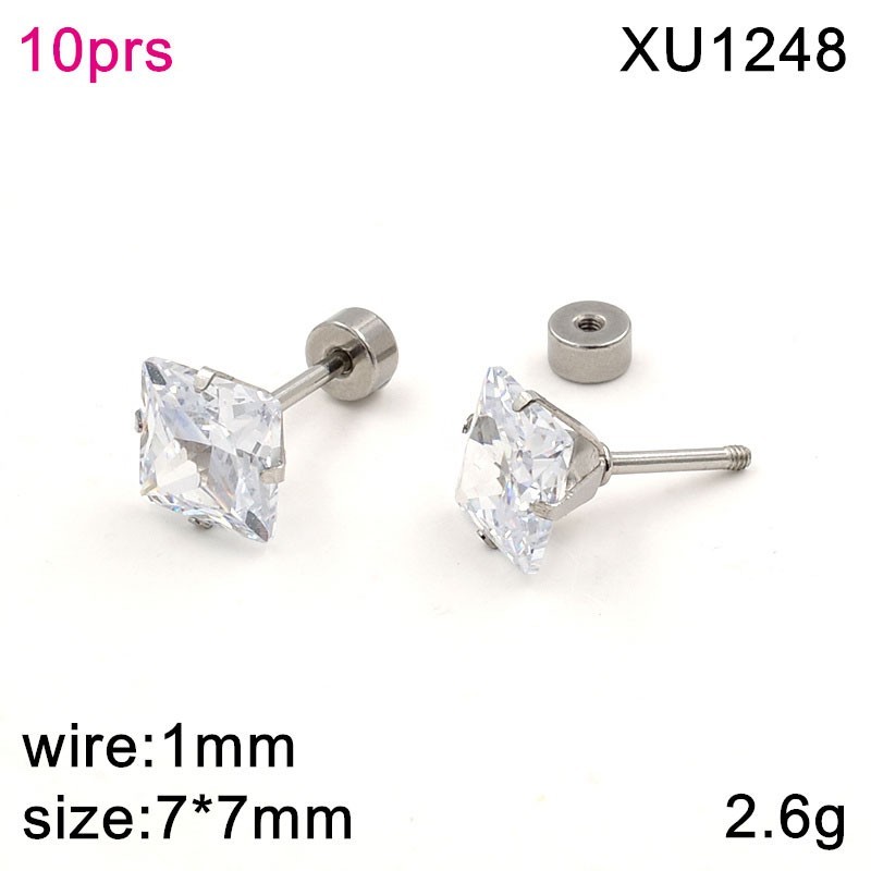 Stainless Steel Jewelry Square Zircon  Earrings