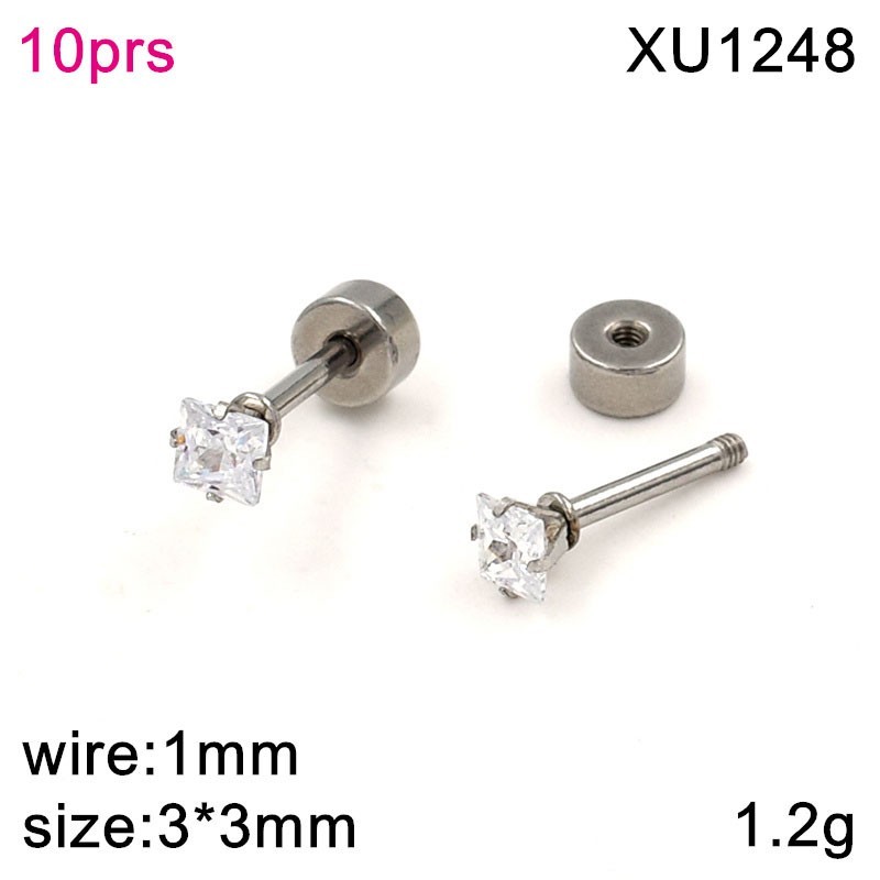 Stainless Steel Jewelry Square Zircon  Earrings