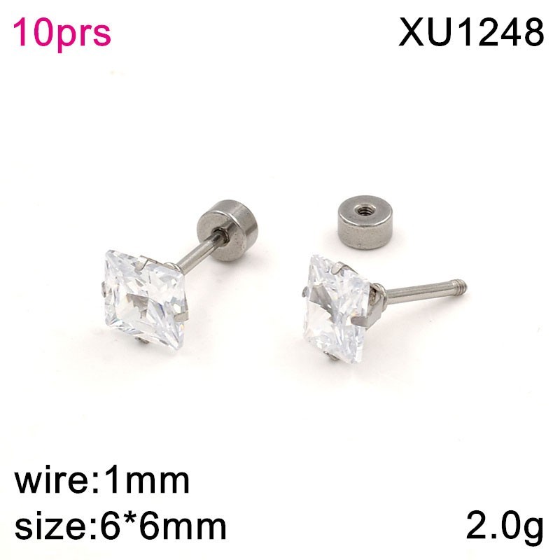 Stainless Steel Jewelry Square Zircon  Earrings