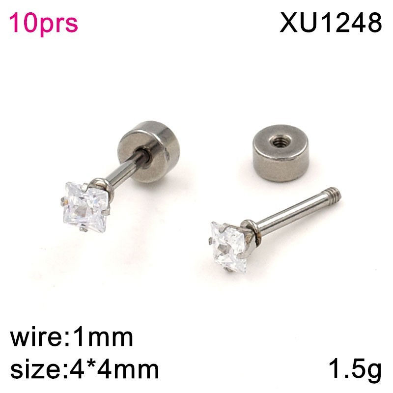 Stainless Steel Jewelry Square Zircon  Earrings