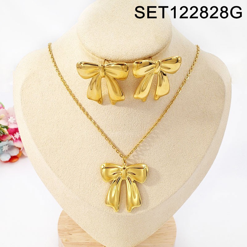 Stainless Steel Jewelry New Trendy Bowknot Golden SET