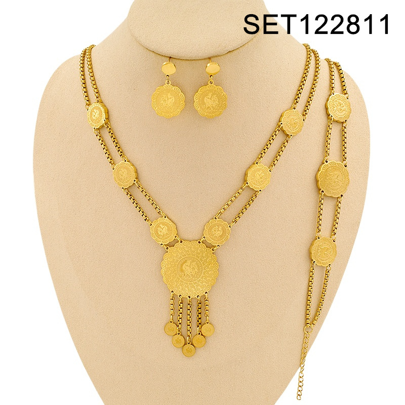 Stainless Steel Jewelry New Trendy Two Layers Chain Animal Chicken Golden 3pcs SET