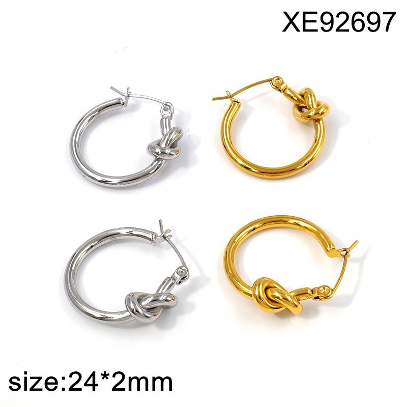 Stainless Steel New Trendy Women Jewelry Knot Hoop Earrings