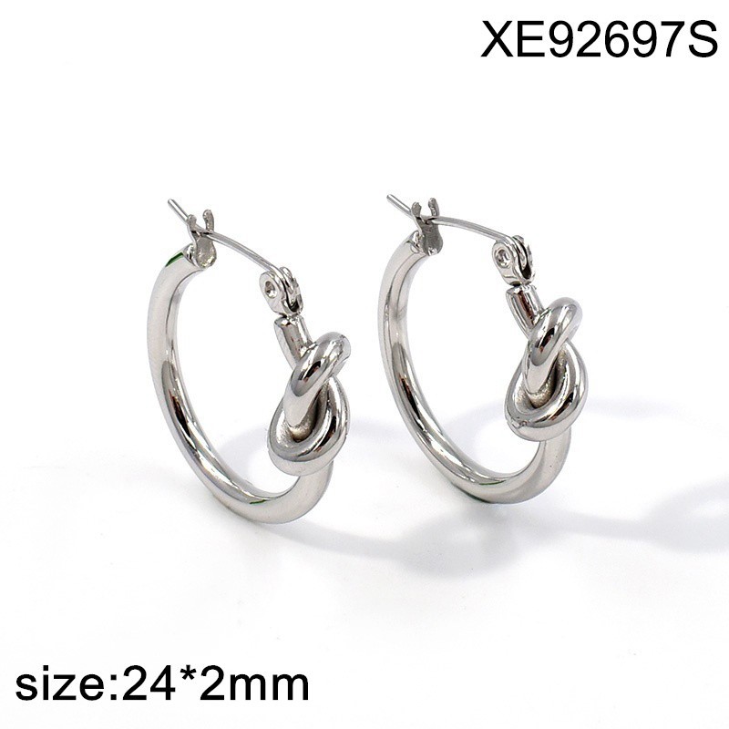 Stainless Steel New Trendy Women Jewelry Knot Hoop Earrings